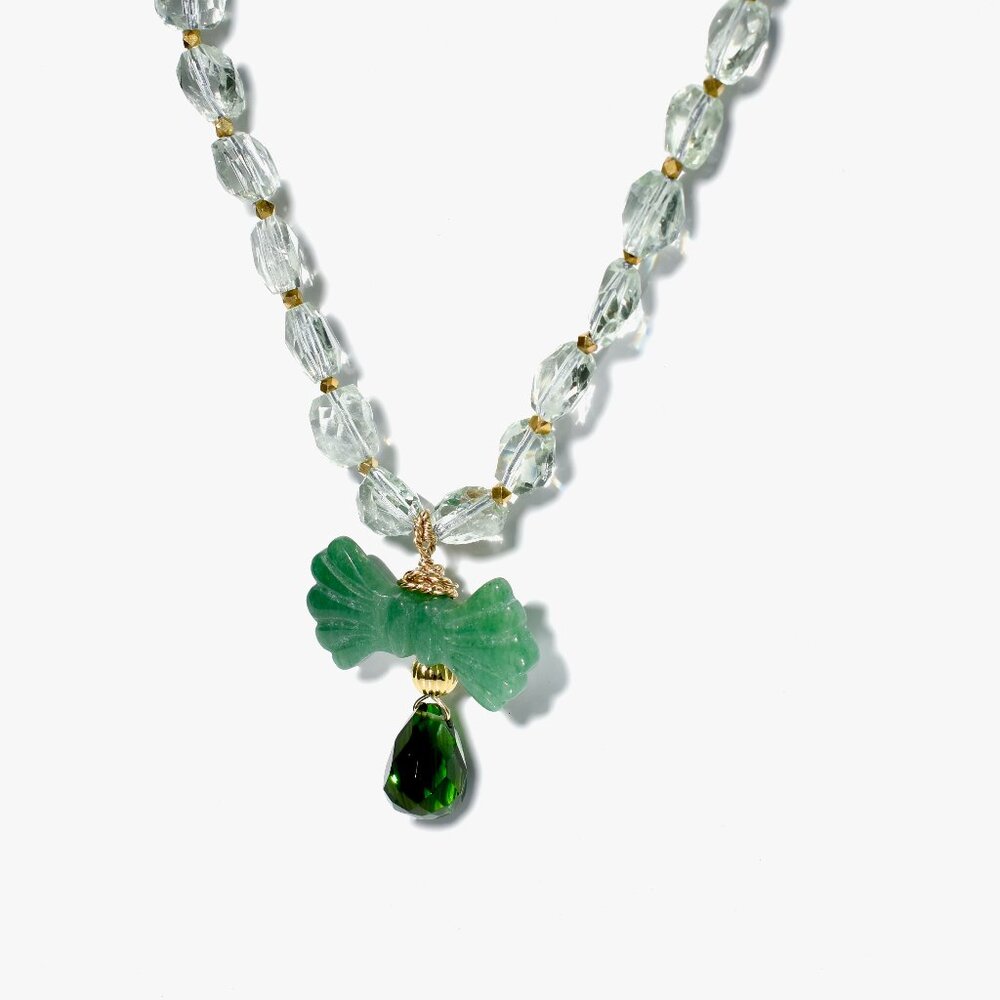 14KGold Filled Green Amethyst & Aventurine Ribbon Knotted OOAK Necklace - Picture 5 of 7